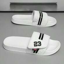 2026 Spring/Summer New Korean Style Couple Matching Men's Black Personalized Striped Slides, EVA Quick-Dry Soft Sole Roman Texture Anti-Slip Wear-Resistant, Fashionable Versatile Sandals For Bathroom, Home, Outdoor And Beach - White - View 6