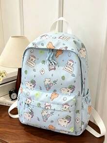1/5pcs Cute Cartoon Print Student Backpack, Pure Pink Floral Pattern, Lightweight Polyester Fabric, Casual Campus Style, All-Season Wear, Unisex Adult Size, Large Capacity, Suitable For Daily Commute, Travel And Back To School - Multiple Styles - View 7