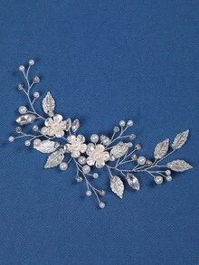 1/2Pcs Silver Leaf Crystal Pearl Flower Side Hair Clip Bridal Hair Accessories For Bride Wedding Bachelorette Party - Silver - View 3