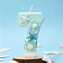 Vela de Número con Brillo Tema Oceánico Creativo (Pieza Única, Números Opcionales 0–9): Disponible en Estilos Azul o Rosa, Decorada con Estrellas de Mar, Conchas, Corona de Strass y Elementos de Sirena o Subacuáticos. Diseño sin Humo, Adecuado para Aniversario de Pareja, Fiesta de 18 Años de Niñas, Baby Shower y Celebración con Tema de Playa de Verano. - Ver 17