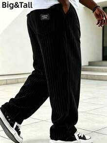 Plus Size Men's Thick Corduroy Long Pants, Comfortable Texture, Minimalist Label Decoration On Back Pocket, Suitable For Casual, Sports, Work Commute - Black - View 11