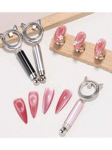 Nail Art Magnetic Wand, Cute Cat Ear Cat Eye Nail Art Magnetic Wand, Dual-Head Design Suitable For Hollow Cat Eye And French Cat Eye Effects, Includes Dual-Head French Nail Art Magnetic Tool, Professional Nail Art Magnetic Tool, Suitable For DIY, Nail Art Supplies - Multicolor - View 3