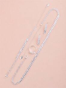 CORUIXI 1pc Women's Zirconia Rhinestone Jewelry Set, Shiny Luxury Diamond Jewelry Accessories Suitable For Daily Wear, Party, Holiday Gift - Silver - View 7