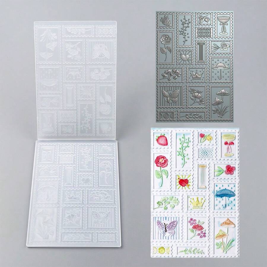 1pc 3D Embossed Folder, DIY Scrapbooking Supplies, Stamped Collage Pattern Plastic Embossed Folder, Suitable For Card Making, Scrapbooking And Other Paper Craft Creations - Multicolor - View 1