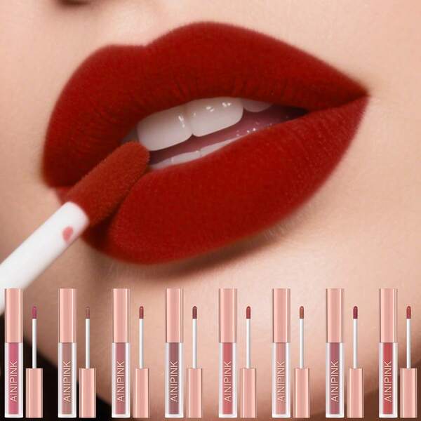1pc Matte Velvet Liquid Lip Tint Makeup, AINIPINK Longwear Waterproof Lip Gloss, Silky Smooth Non-Drying High Color Payoff Lipstick Kit, Neutral & Bold Red Shades Gift Box For Daily Dating Holiday Beauty