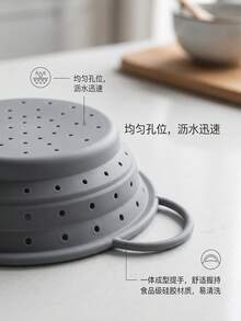 可折疊矽膠濾水籃,耐熱雙手柄,易清洗省空間廚房工具,適用蔬菜水果備料與蒸煮 - 灰色 - 查看 7