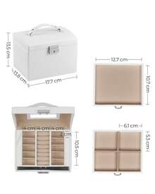 SONGMICS Schmuckkästchen 3 Ebenen, Schmuckkasten mit Griff, 2 Schubladen, Schmuckschatulle mit Spiegel, Schloss, Schmuckaufbewahrung für Reisen, modern, Geschenkidee - Weiss - Übersicht 5