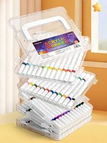 120/96/72/48/24 Colors Boys & Girls Handheld Multi-Layer Box Soft Dual-Tip Dual-Color Acrylic Markers, Pearlescent Art Painting D, First Day Of School - Multicolor - View 1