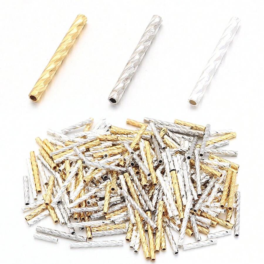 30顆/包 鍍銅金金色紋理切割螺紋隔珠，極簡時尚圓管珠，適用手工DIY手鍊項鍊珠寶製作