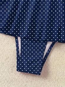 女款甜美紅白波點荷葉邊比基尼，辣妹風海灘夏季度假兩件式泳衣，2026春季 - 藏蓝色 - 查看 6