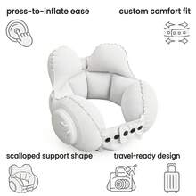 Portable Inflatable Travel Neck Pillow, Push-Button Press-Type Compression Blow Up Air Cushion, Comfortable Head & Neck Support For Airplane, Car, Long Flights, Road Trips, Office Nap, Camping, Compact Lightweight Travel Accessories - A - View 3