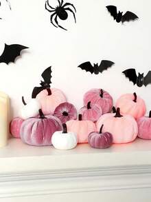 16/12/8/2/1pc Velvet Artificial Pumpkins, Red Faux Velvet Autumn Decor, Suitable For Halloween, Thanksgiving, Harvest, Home, Wedding, Farmhouse Style, Tabletop, Christmas Party Decoration, Creative Gift - Pink - View 7
