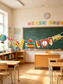 Back To School Party Garland, Stationery/School Bus/Globe/Palette/Pencil/Ruler/Alarm Clock Pattern, Back To School Decoration, Suitable For Back To School Party Decoration, Back To School Gift, Classroom Decoration - One Size Fits All - View 6