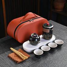 10/6/5/1件組旅行茶具套裝 便攜袋裝戶外功夫茶具全套 快客杯一壺三杯 禮品復古風 - 均碼 - 查看 3