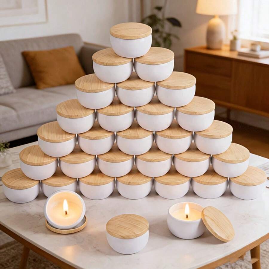 36pcs/Set Portable Candle Making Kit, Includes 4 Empty Candle Jars, 4 Wick Holders, 8 Wicks And 20 Stickers, Suitable For Craft Enthusiasts And Home Decor Lovers, Also An Excellent Gift Choice - W-36PCS/Set - View 1