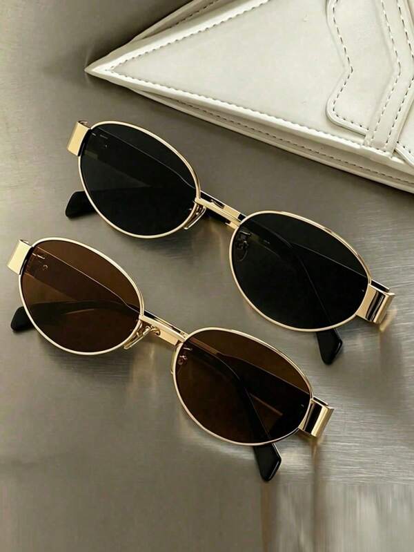 1 pieza Gafas de marco ovalado de metal vintage, moda de verano, unisex para streetwear, ir al trabajo, sesión de fotos, estilo cottagecore