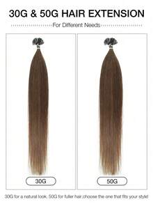 50pcs K-Tip & V-Tip Hair Extensions, Real Human Hair, Keratin Coated, #4 Chocolate Brown, 14-22 Inch Straight, K-Tip Keratin Hair Extensions, Invisible V-Tip Hair Extensions, Christmas - S4 - View 5
