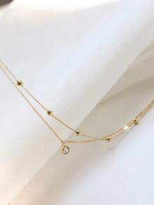 1pc Multi-Layer French Style Delicate Women's Anklet, Stainless Steel Material With Artificial Rhinestone Beaded Chain, Women's Daily Beach Vacation Layered Accessory Jewelry Gift (Random Number Of Beads) - Yellow Gold - View 5