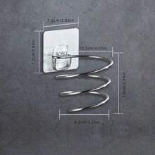 1pc Spiral Hair Dryer Holder, No-Drill Adhesive Wall Mount Installation, Removable Without Residue, Sturdy Storage For Hair Dryer. Spiral Slot Fits Most Hair Dryers, Saves Bathroom Countertop Space, Organizes Hair Styling Tools, Essential Storage Item For Rental And Home Bathrooms, Minimalist Versatile Bathroom Organizer Accessory. - Silver - View 6