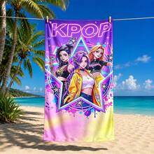 1pc Multi-Style K-POP Anime Girl Group Print Microfiber Beach Towel, Quick-Dry Soft Absorbent, Suitable For Bathroom, Beach, Pool, Gym - Multicolor - View 2