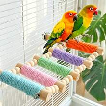 1pc Colorful Rope Braided Parrot Ladder Perch, Macaron Style Climbing Toy Bird Swing, Multi-Level Interactive Bird Cage Accessory, Suitable For Budgies And Parrots, All Seasons - View 3