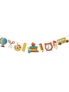 Back To School Party Garland, Stationery/School Bus/Globe/Palette/Pencil/Ruler/Alarm Clock Pattern, Back To School Decoration, Suitable For Back To School Party Decoration, Back To School Gift, Classroom Decoration - One Size Fits All - View 2