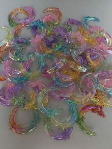 Set de 6 cuentas de acrílico con recubrimiento UV de unicolor en forma de estrella, luna y lazo para hacer collares, llaveros y accesorios de decoración DIY - Multicolor - Ver 4