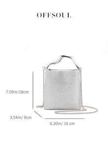 女士水鑽晚宴包，新款派對聚會宴會包，閃亮水晶手提包，歐美風時尚金屬手柄水桶包，晚裝搭配 - 銀色 - 查看 5