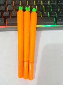 Elastic Silicone Carrot Gel Pen, Smooth Writing Vegetable-Shaped Novelty Pen, Suitable For Office And School Supplies, 0.5mm Black Ink, Back To School - Orange Color - View 10