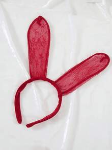 4‑Piece Red Lace Bunny Decor Outfit Set, Women Spaghetti Strap Ruffle Mesh Bodysuit With Ear Headband And Wrist Cuffs, Party & Home Loungewear - Burgundy - View 5