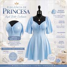 Plus Size Short Princess Dress, Loose Fit, With Gathered Neckline And Short Sleeves, Elegant, Sizes 46 To 56 - Baby Blue - View 10