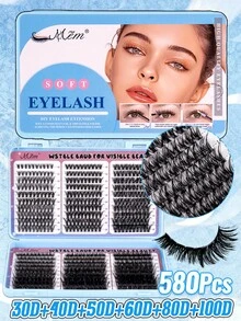 Juego de 580 pestañas postizas con rizo DD, voluminosas 30D/40D/50D/60D/80D/100D, longitud 10-18mm, reutilizables, fáciles de aplicar, adecuadas para principiantes, cosplay y uso diario, bajas en alérgenos - Negro - Ver 9