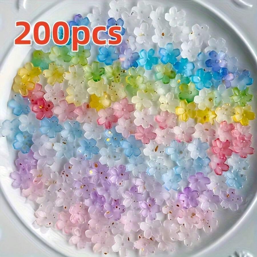 200入漸層金粉鑲嵌壓克力桂花珠帽,四瓣花散珠,多用途DIY手工配件,適用手鍊、項鍊與珠寶製作 - 彩色 - 查看 1