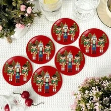 Merry Christmas PET Coasters, Christmas Elements Nutcracker Pattern Design Heat-Resistant Coasters, Washable, Affordable, Suitable For Event And Party Decorations, Table Centerpieces, Halloween, Christmas, Thanksgiving Holiday Decor - PET-329 - View 1