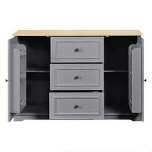Modern, Elegant Sideboard With 3 Drawers And Refrigerator-Like Doors, Buffet Cabinet For Dining Room, Living Room And Hallway (Black) - Grey - View 6
