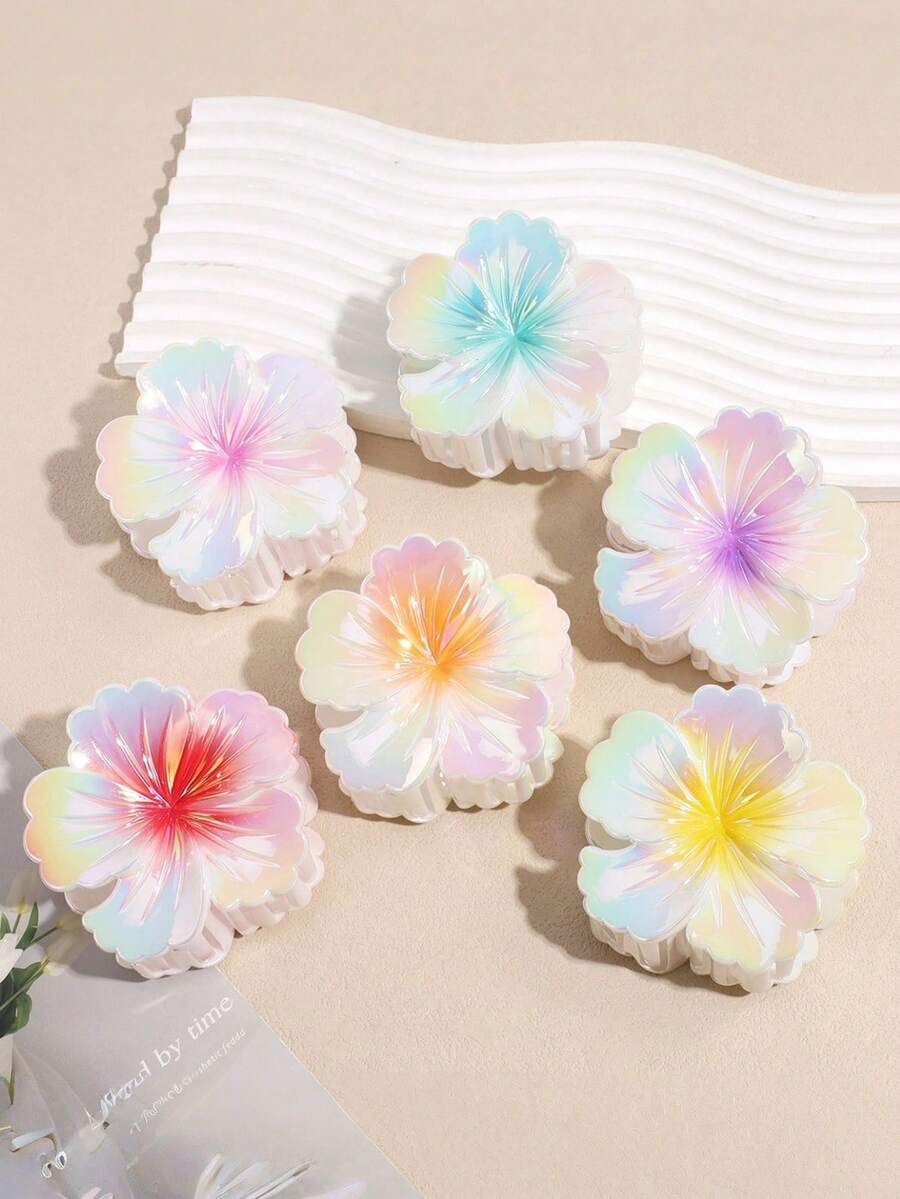 1/2/4/6pcs Women's Fashion Sweet Gradient Color Curly Heart Flower Grasp Clamp Half Tie Hair Hair Claw Headwear Hair Accessories