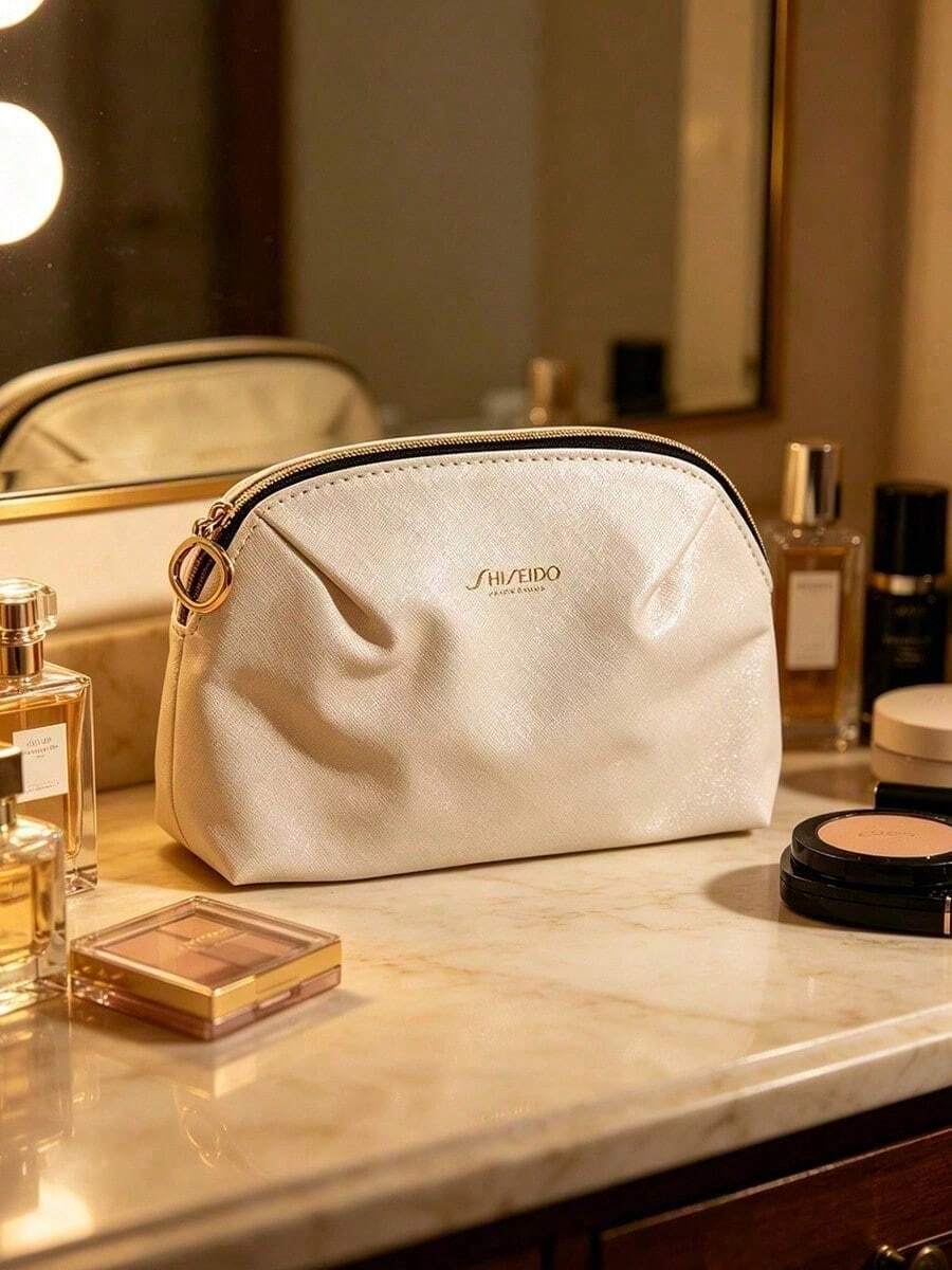 Large Capacity Premium Skincare Storage Bag, Soft Lining Zipper Makeup Organizer, Suitable For Bathroom And Travel, Luxury Gift For Skincare Enthusiasts, SHISEIDO‑GIFT‑5 Makeup Bag - Off White - View 1