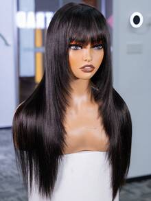 ISEE Hair Wear Go 無膠 9x6 T-Part 直髮蕾絲假髮，附瀏海層次剪裁，預剪蕾絲，自然頭皮感，180% 密度，16-24 吋，預剪蕾絲、預拔髮際線、漂白髮結，易於使用 - SNatural - 查看 5