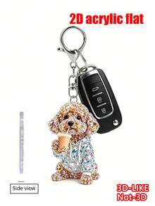 Llavero plano 2D con patrón de perro teddy marrón lindo bebiendo té con leche, llavero estético de taza de té con leche de mascota linda, adecuado para parejas, cumpleaños de dueños de perros, Día del Maestro, regreso a clases, regalos de apertura escolar, duradero y ligero, aplicable para llavero de coche, llavero de teléfono, decoración de llavero de mochila y billetera - A - Ver 6