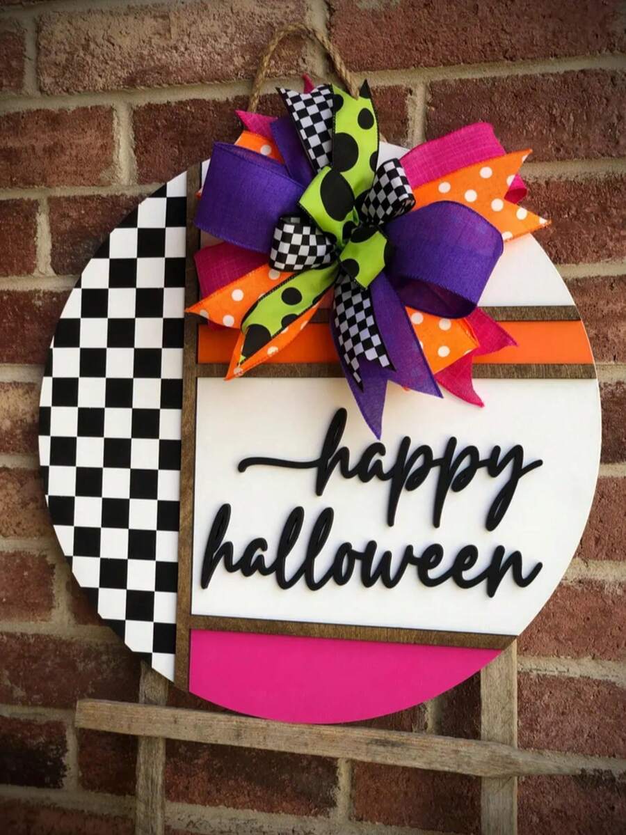 Halloween Front Door Hangings, Halloween Checkered Wreaths, "Happy Halloween" Wreaths, Front Door Decorations, 3D Wreaths, Vintage Home Decor, Outdoor Porch Wooden Signs, Gifts