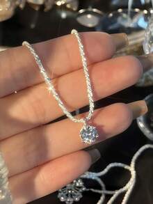 1pc Sparkling Rhinestone Minimalist Design Starry Zirconia Necklace, Suitable For Daily Wear, Date, Party, Concert, Halloween, Valentine's Day, Sweet Cool Punk Style Girl/Women Jewelry - Multicolor - View 6