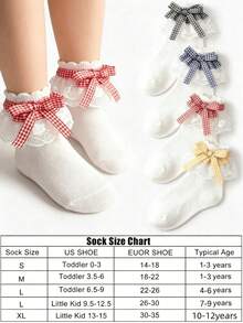 Regalo Perfecto 1 Par de Calcetines de Princesa con Encaje, Cuadros, Lazo y Volantes para Niñas, Calcetines Versátiles para Baile y Fiesta, Regreso a la Escuela, Adecuados para Combinar con Vestidos - Multicolor - Ver 4