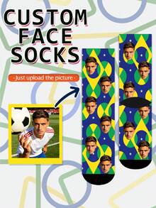 1 Pair Customized Face Photo Printed World Cup Funny Socks, Customized Photo Printed Socks, Football Fan Men's Customized Gift Socks - Multicolor - View 11