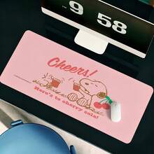 Cherry Cola Cheers Snoopy Extended Gaming Mouse Pad, Pink Solid Base Peanuts Cute Line Drawing Cartoon Large Soft Desk Mat For Daily Office Gaming Use - A - View 2