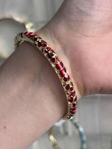 1pc Vintage Palace Style Bohemian Hand-Painted Colorful Enamel Cloisonné Bracelet, Suitable For Women And Girls Jewelry - Double Teardrop Bracelet - View 9