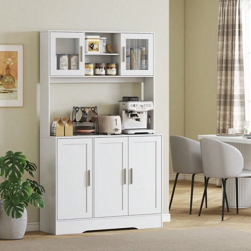 Kitchen Unit, Scandinavian Design, 4 Cupboards, Adjustable Shelves, Glass Doors, Open Worktop, Particleboard, MDF, White - View 1