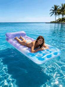 1 pieza Flotador inflable de piscina de verano, material de PVC, diseño perforado con burbujas degradadas, cama flotante inflable, balsa de piscina, apto para uso en vacaciones y fiestas de piscina, bomba de aire enviada al azar - Cama flotante con agujero de burbuja - Ver 9