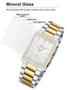 REWARD Men's Quartz Watch, Business Fashion Style, Calendar Function, Luminous Hands, Multi-Function, High-Quality Gift, Classic Design, Stainless Steel Band - Silver and Gold - View 8