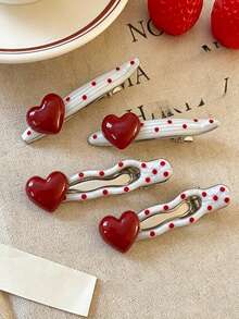Vintage Fashion Polka Dot Heart-Shaped Hair Clip, Cute Clip, Spring/Summer High-End Multi-Functional Side Clip Accessory - 彩色 - 查看 1