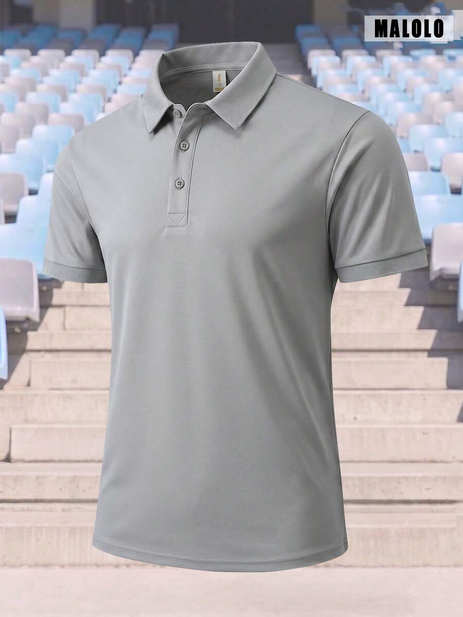 男士淺灰色純色短袖 Polo 衫，經典領口，休閒百搭上衣，適合日常、週末與戶外運動穿著